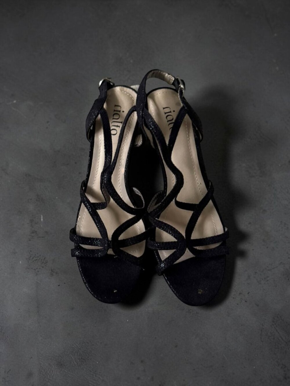 RIALTO Black Fabric Kitten Heels Sandals Size 6
